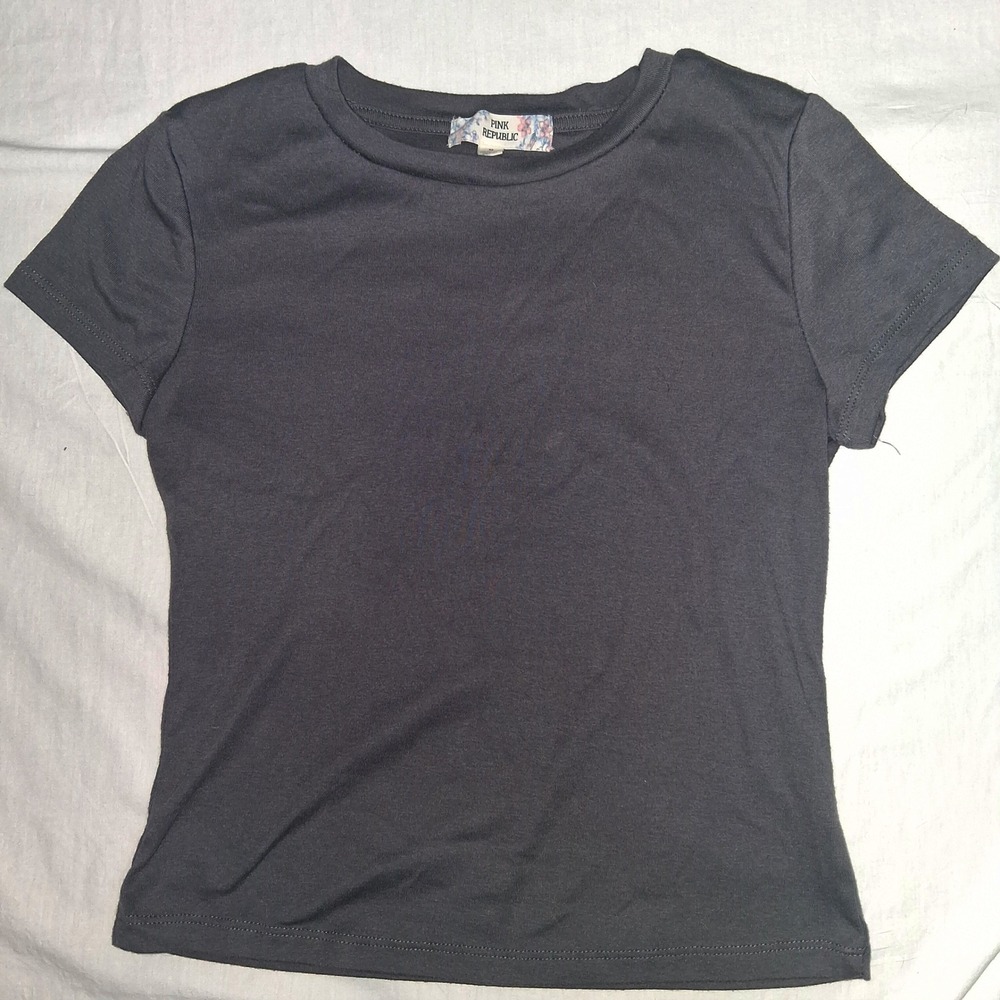 Pink Republic Womens Charcoal Black Crew Neck Short Sleeve Tee Shirt Size M
